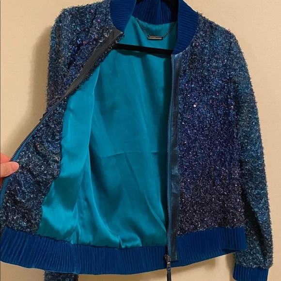 Elie Tahari Blue Sequin Jacket - Picture 4 of 7
